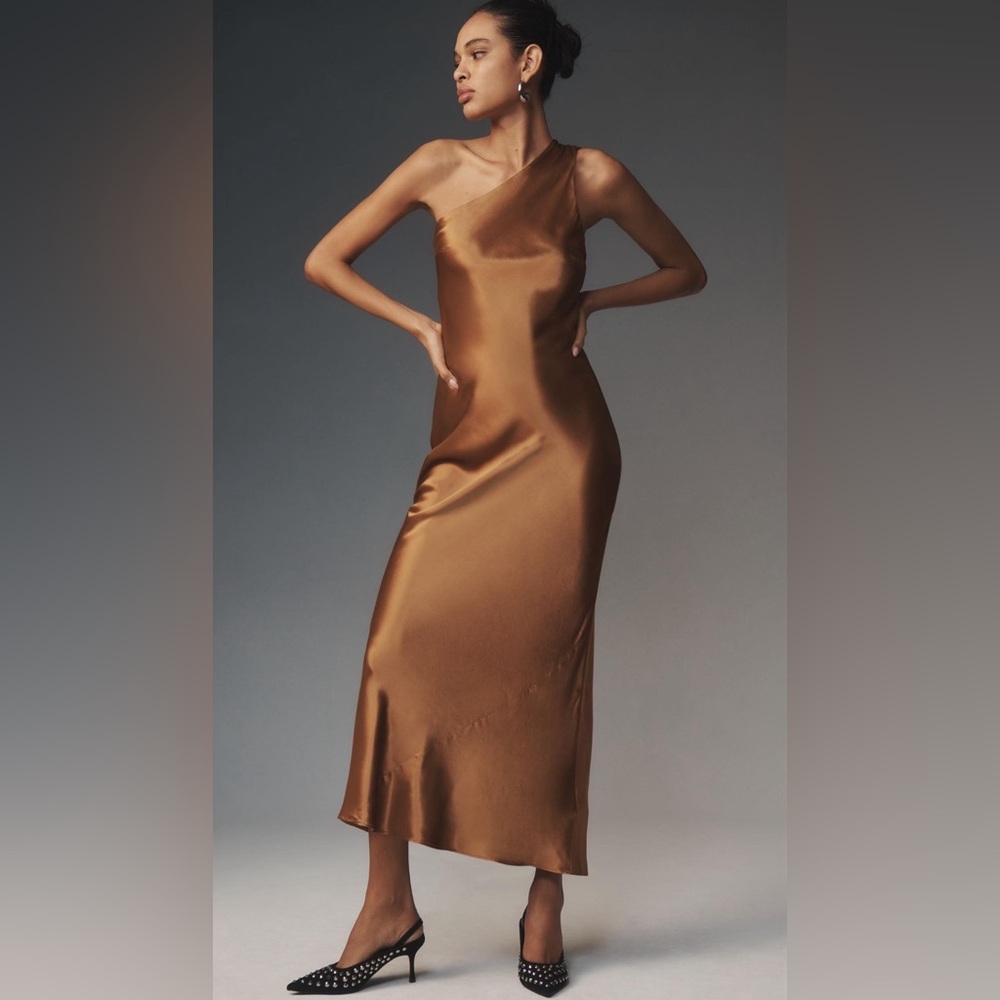 Anthropologie Bronze Satin Dress